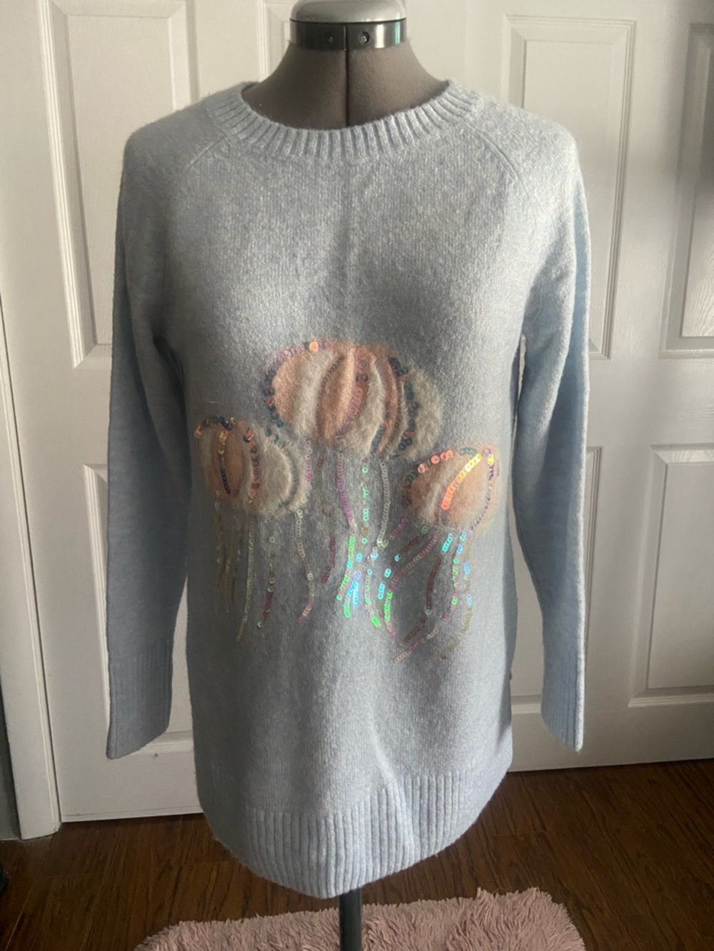 LC Lauren Conrad Light Blue Sequin Jellyfish Sweater